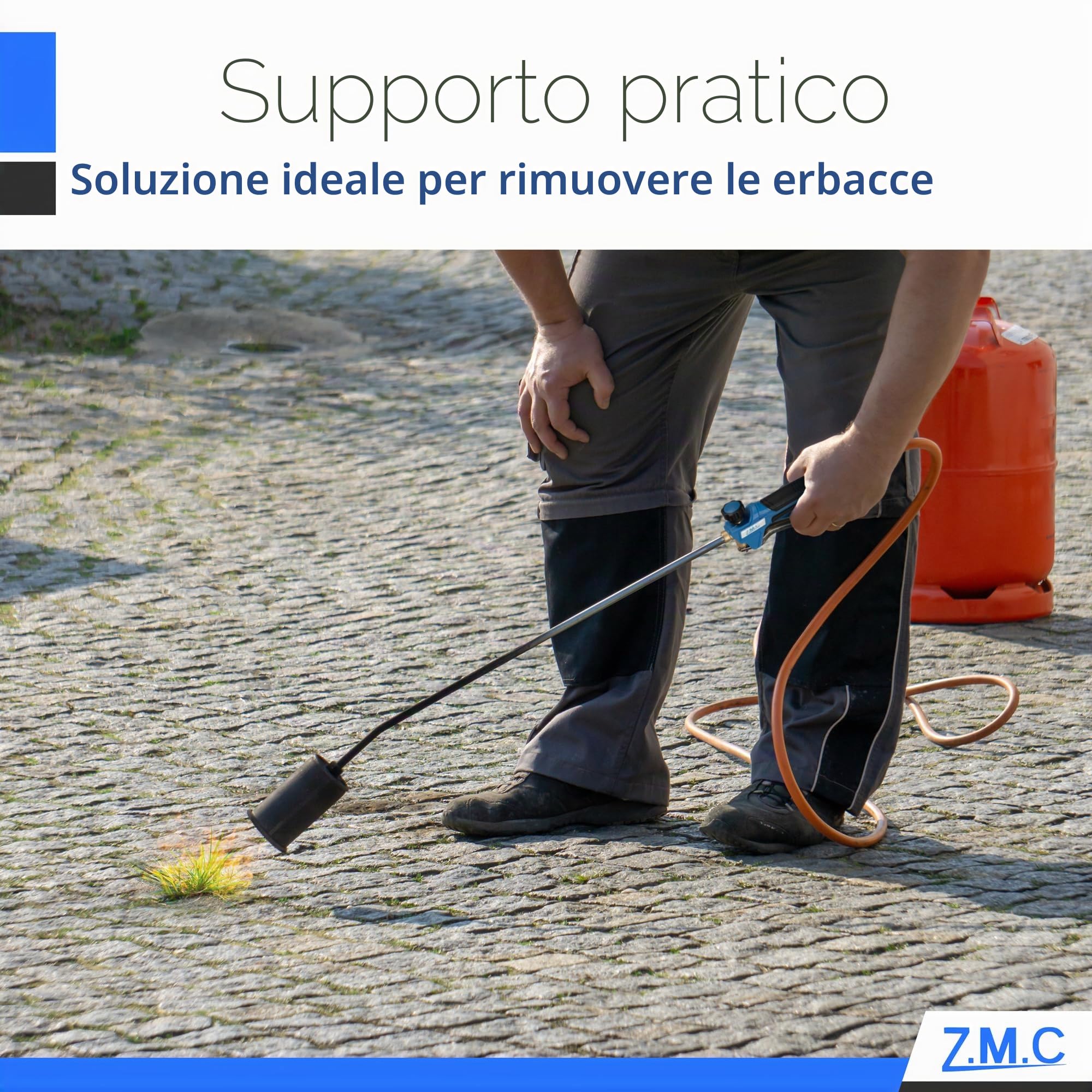 Z.M.C Bruciatore di erbacce 1850°C, Ø60mm, bruciatore ad alte prestazioni, 69kW, lunghezza tubo 90cm, tubo flessibile 5m, impugnatura ergonomica, diserbante per giardino, tetto, legno e officina con