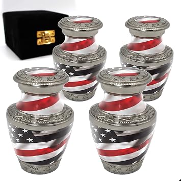 Red line Flag Keepsake Urns for Human Ashes with Velvet Gift Box for Cremation Keepsakes for Ashes - Small Cremation Urn and Small Keepsake Urn Set of 4