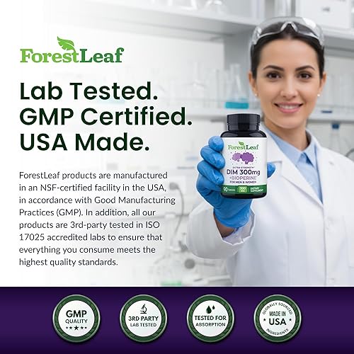 Miniatura 4 de ForestLeaf DIM Supplement - 300mg DIM Estrogen Supplement for Women/Men - Diindolylmethane with BioPerine Black Pepper - Support for Detox