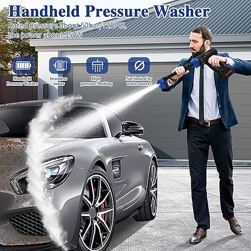 Miniatura 3 de Lavadora a presión portátil inalámbrica, 870 PSI sin escobillas, lavadora eléctrica de alta potencia recargable, funciona con batería, boquilla 6 en