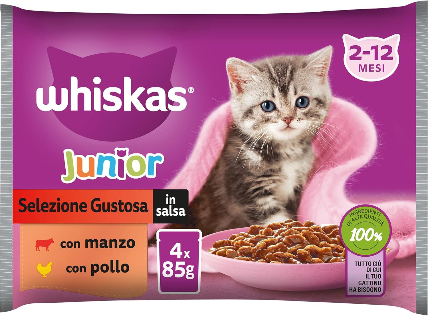 Whiskas Selezione Gustosa in Salsa Junior 212 mesi, Cibo Umido per
