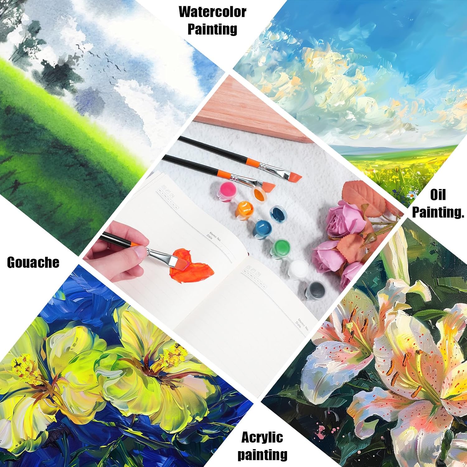6 Pcs Acrylic Paint Brushes Angled Flat Art Brush Set Angular Paint Brushes Oblique Tip Nylon Hair Short Handle Artist Angled Paint-Brushes Set for Craft, Watercolor, Oil, Detail Painting(1/2 Inch)
