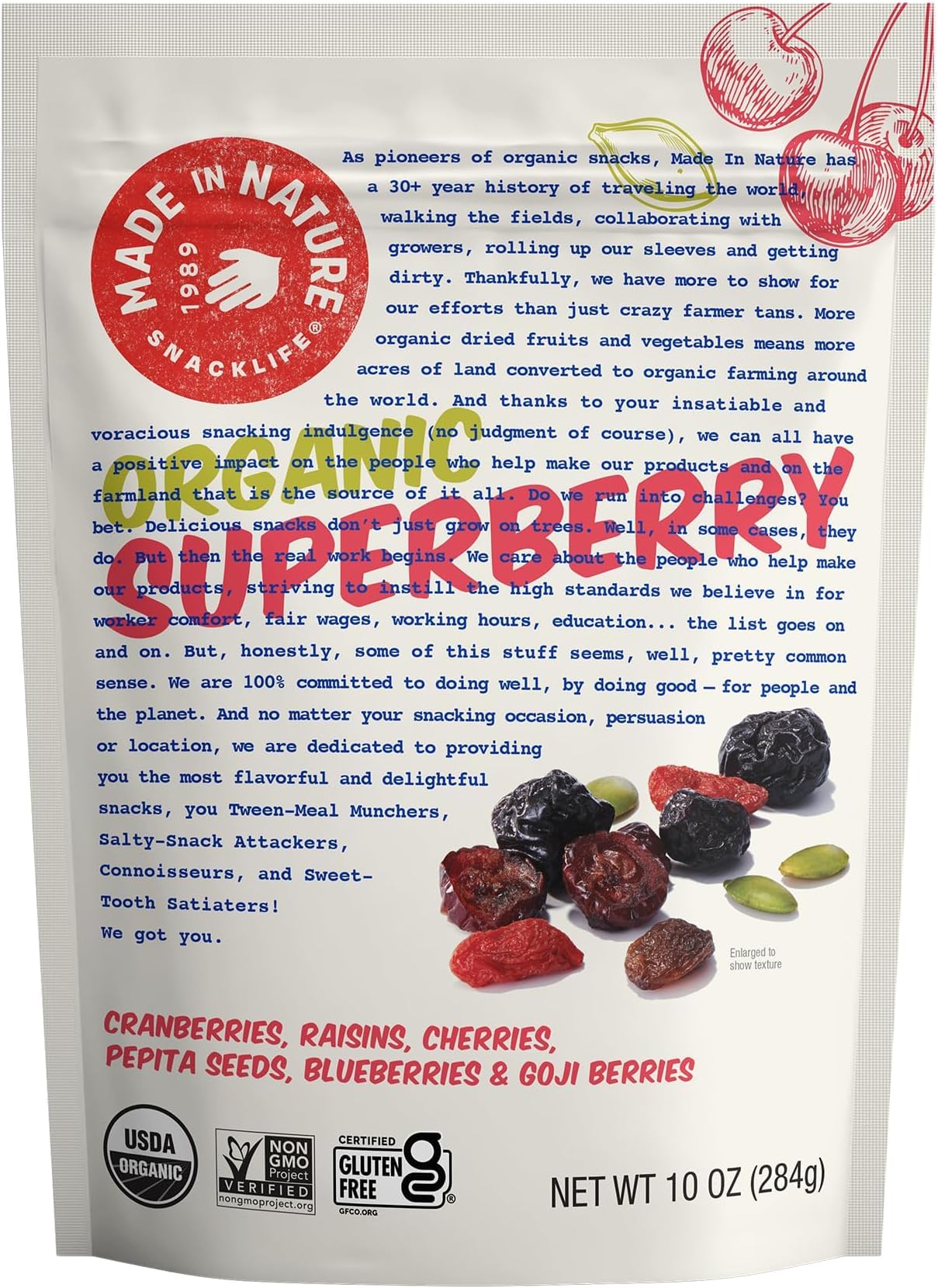 Made In NatureOrganic Superberry Fruit Fusion, 10 Ounce (Pack of 1) – Fruit and Nut Trail Mix, Non-GMO, Unsulfured, Gluten Free