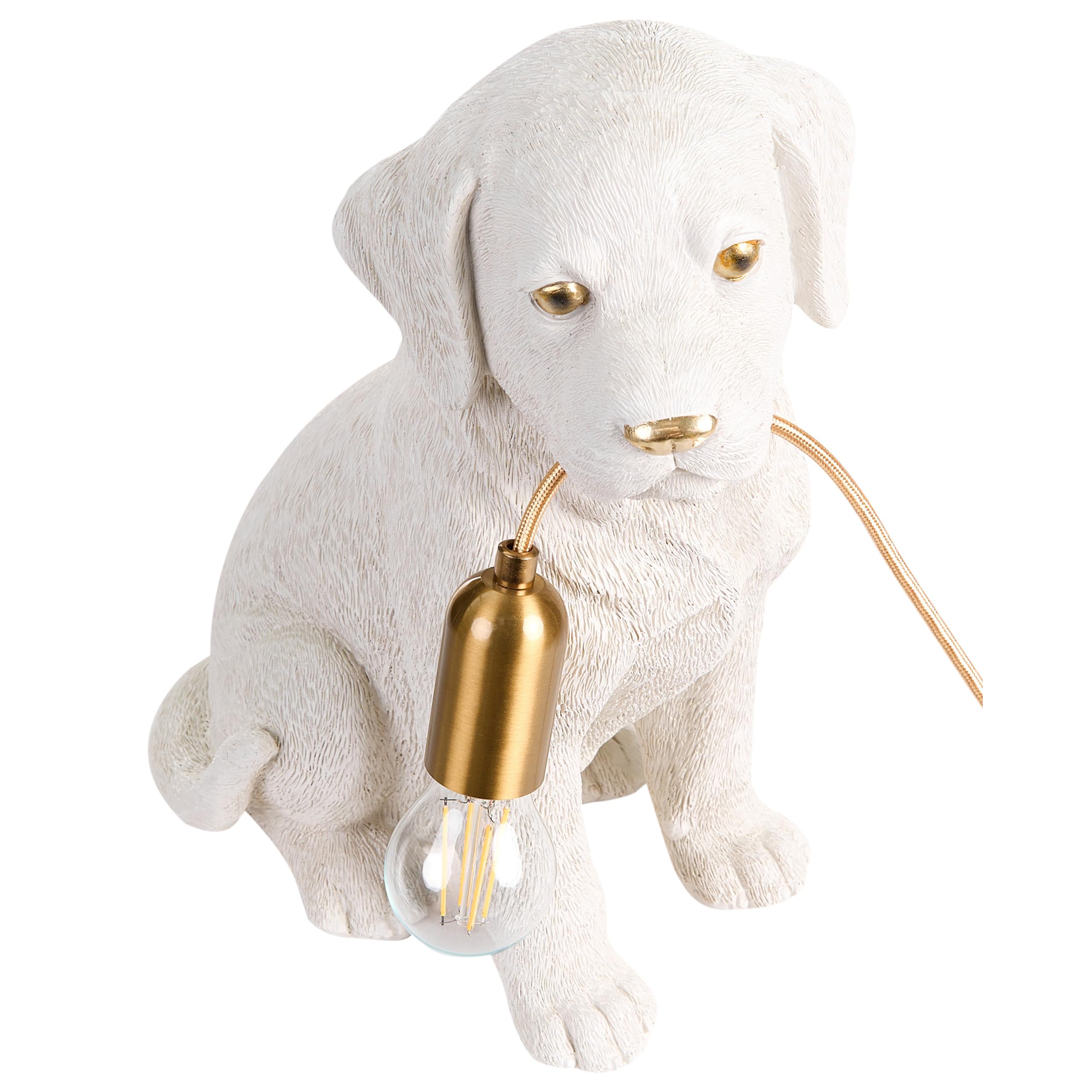 Beliani Tischlampe Kunstharz weiß Glühbirnen-Optik Tiermotiv Hund Labrador Welpe Bruno