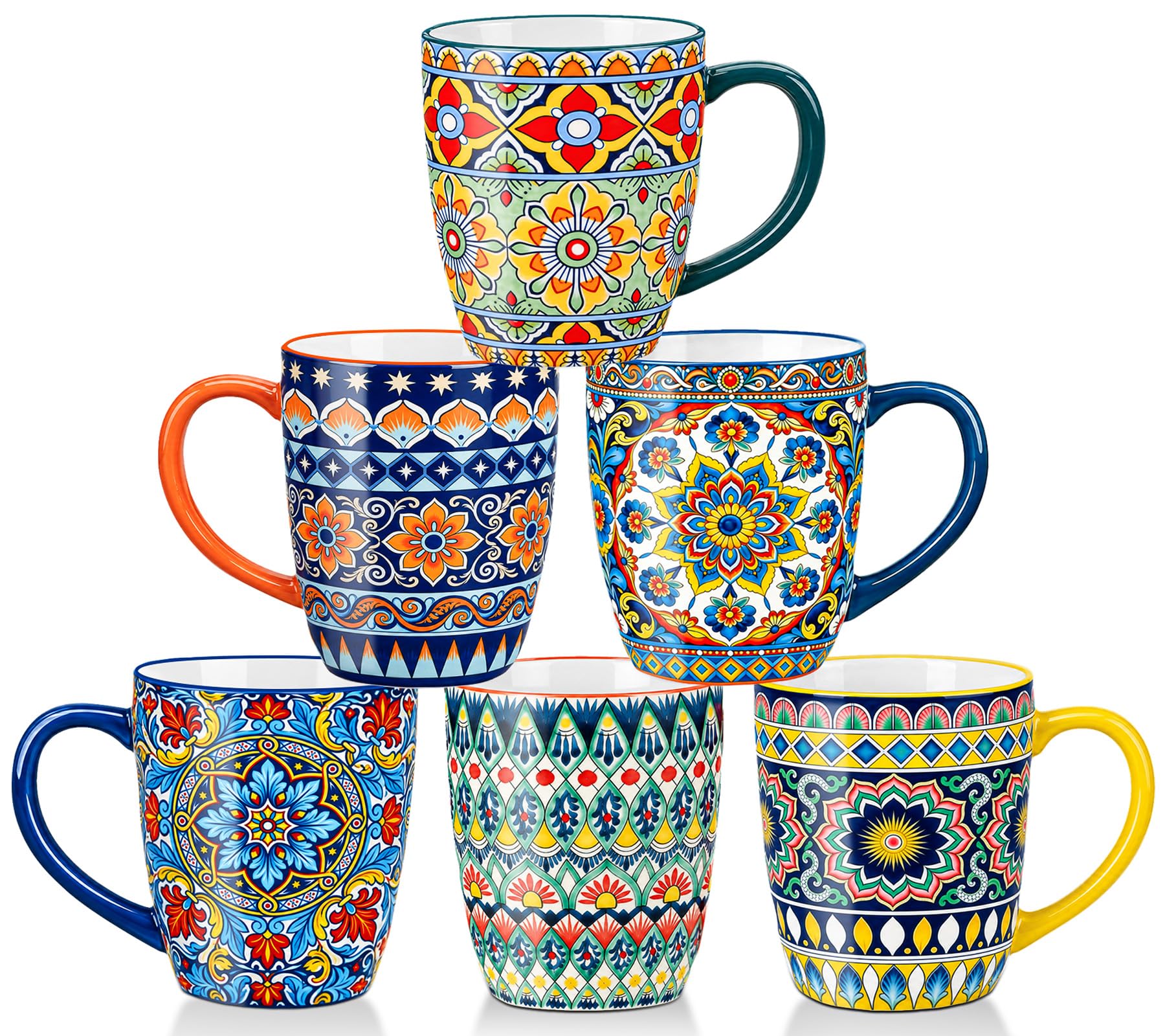 EXREIZST Porzellan Kaffeebecher 6er Set, 500 ml, Boho, spülmaschinenfest