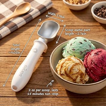 GVODE Heated Ice Cream Scoop Rechargeable, 113F/140F Electric Scooper | Choose 113F for softer ice cream or 140F for hard scoops, non-stick head, LED display, safety switch, USB-C charging