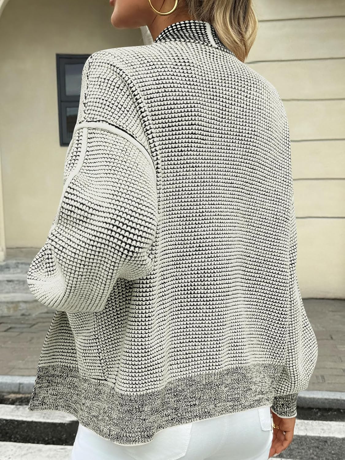 Saodimallsu Womens Open Front Cardigans Long Sleeve Waffle Knit Shawl Collared Fall Trendy Sweater Coats with Pockets - Image 5