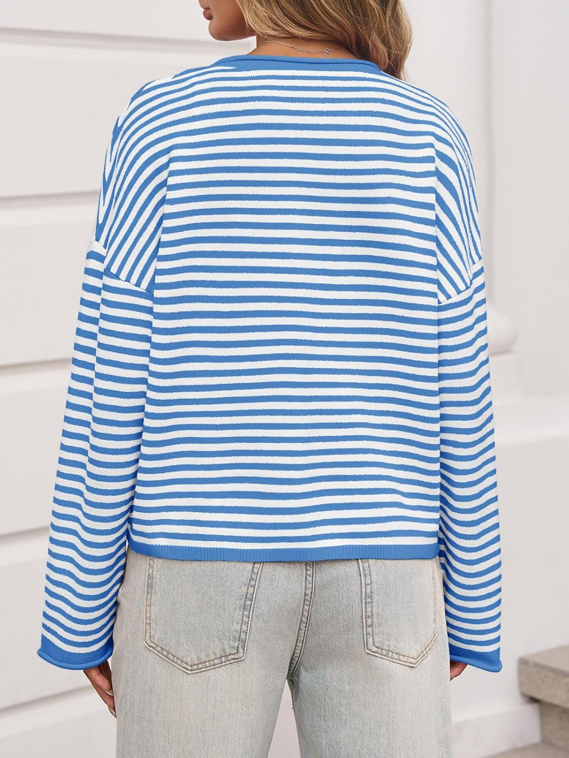 Saodimallsu Womens Striped Cardigan Casual Long Sleeve Open Front Button Down Loose Knit Lightweight Fall Sweaters