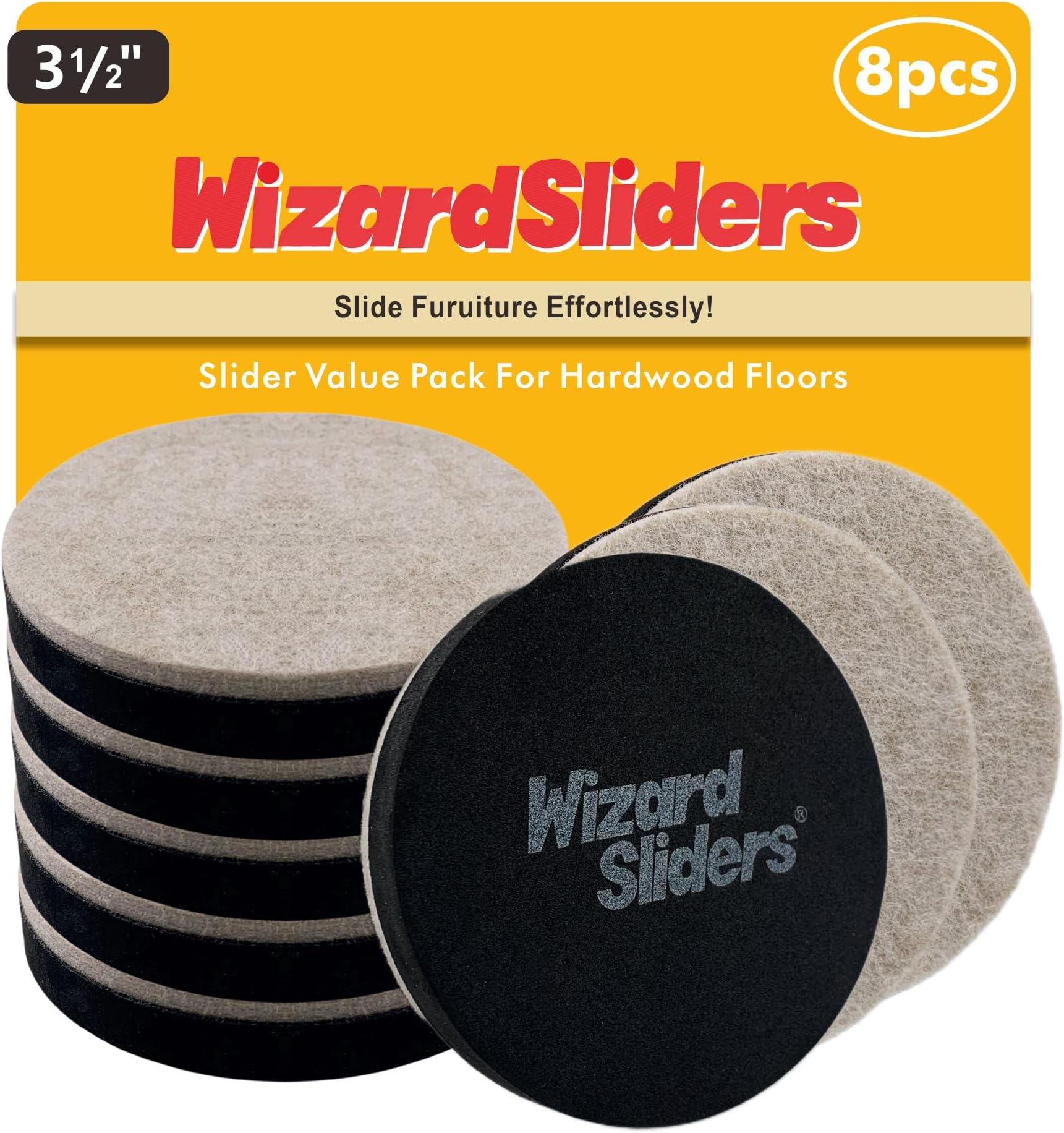 WIZARD SLIDERS Felt Furniture Sliders for Hardwood Floors, 8pcs 31/2 inch Furniture