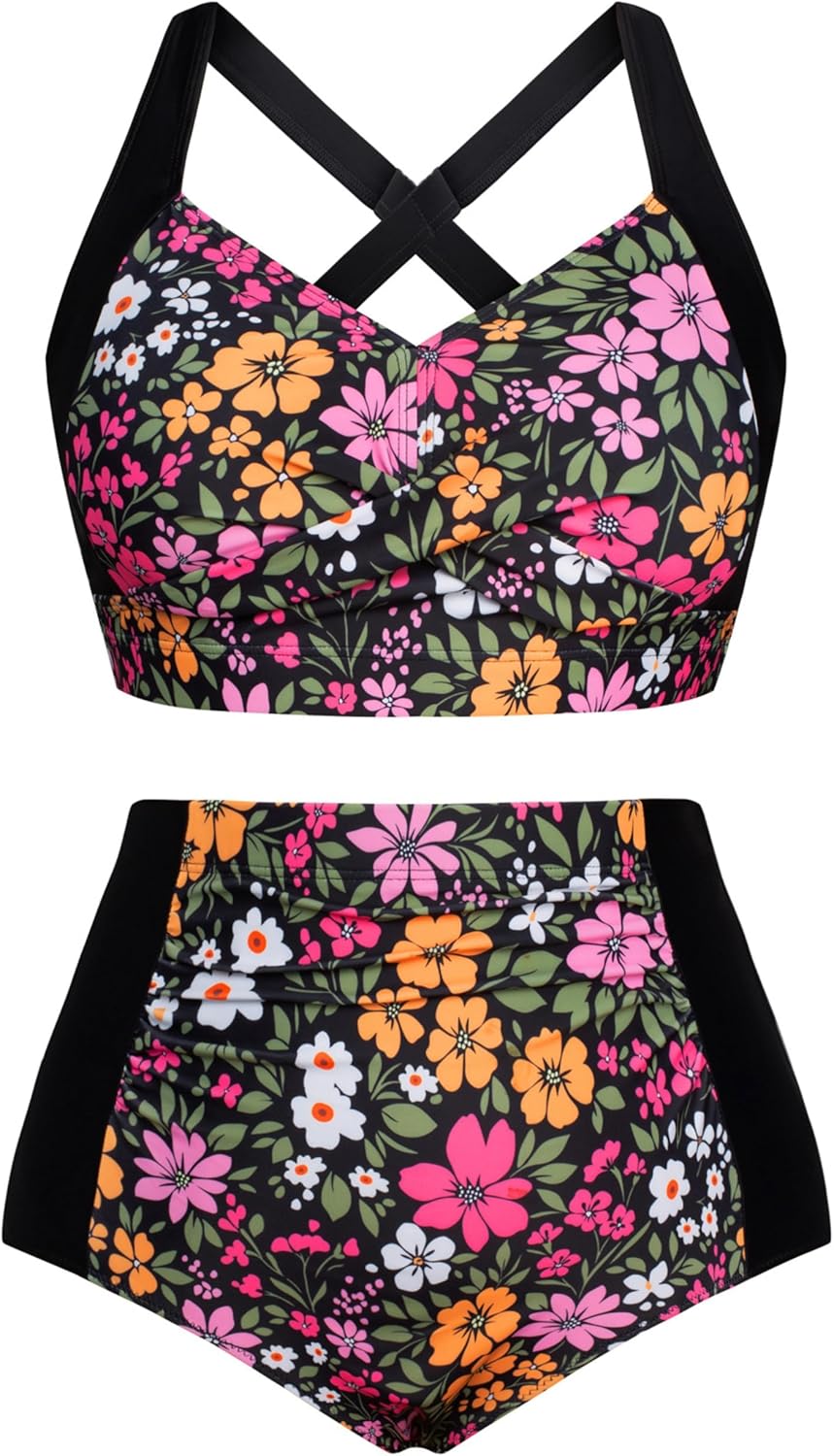 Hanna Nikole Womens High Waisted Bikini Sets Tummy Control Swimsuit Ruched Two Piece Bathing Suit