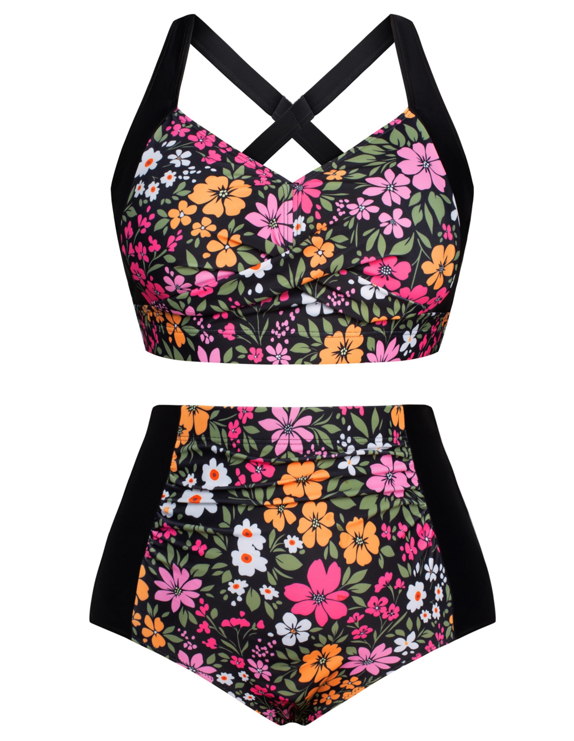 Hanna Nikole Womens High Waisted Bikini Sets Tummy Control Swimsuit Ruched Two Piece Bathing Suit