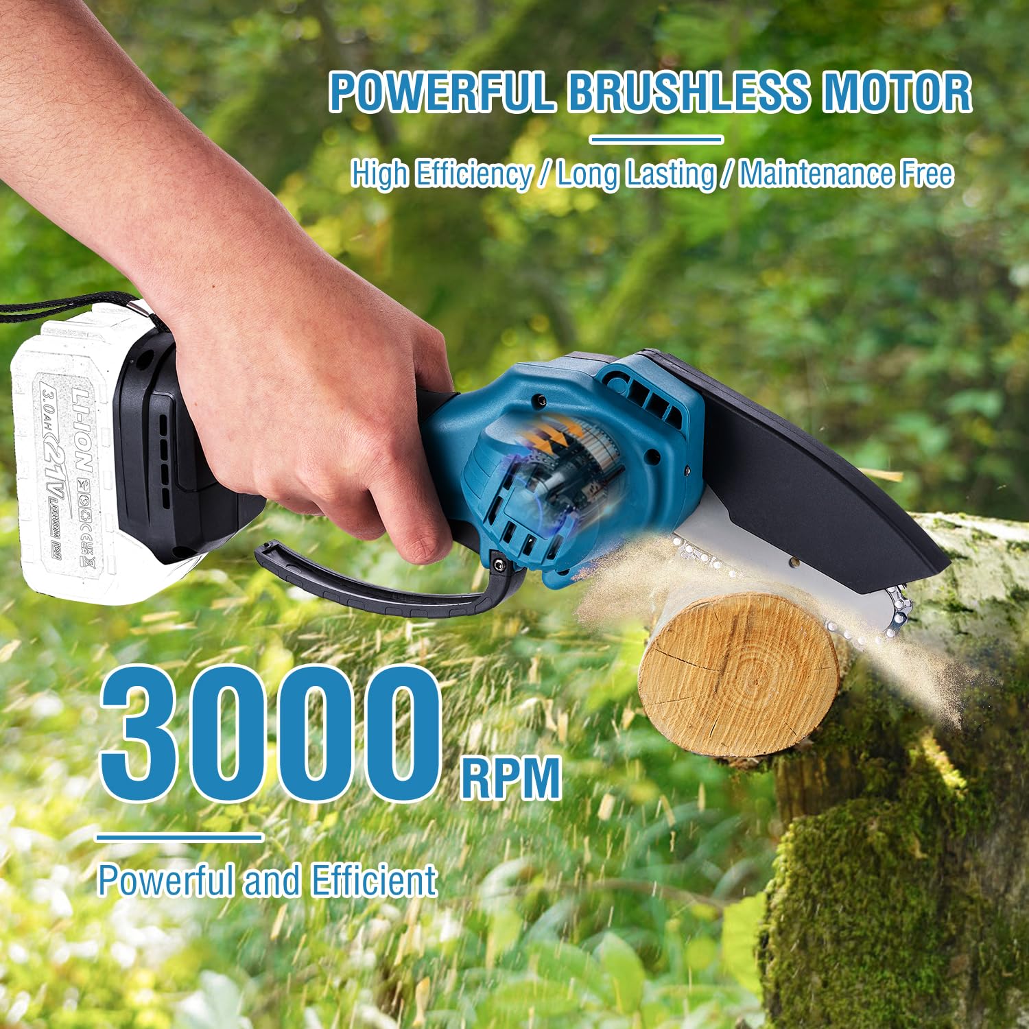 KATSU FIT-BAT mini pilarka akumulatorowa bezszczotkowa 21 V, 10 cm, z dodatkowym łańcuchem i ręczną pompką oleju, do cięcia gałęzi drzew i drewna, akumulator nie wchodzi w zakres dostawy