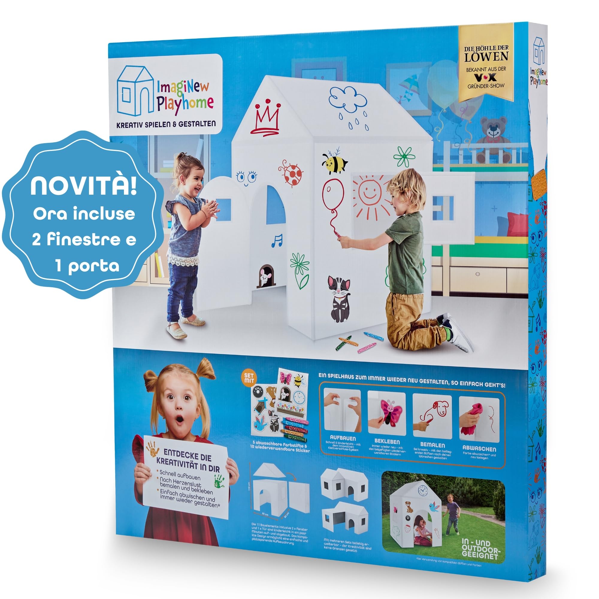 ImagiNew Playhome Casetta da colorare e cancellare da giardino con pennarelli lavabili Giochi per bambini 3 4 5 6 anni