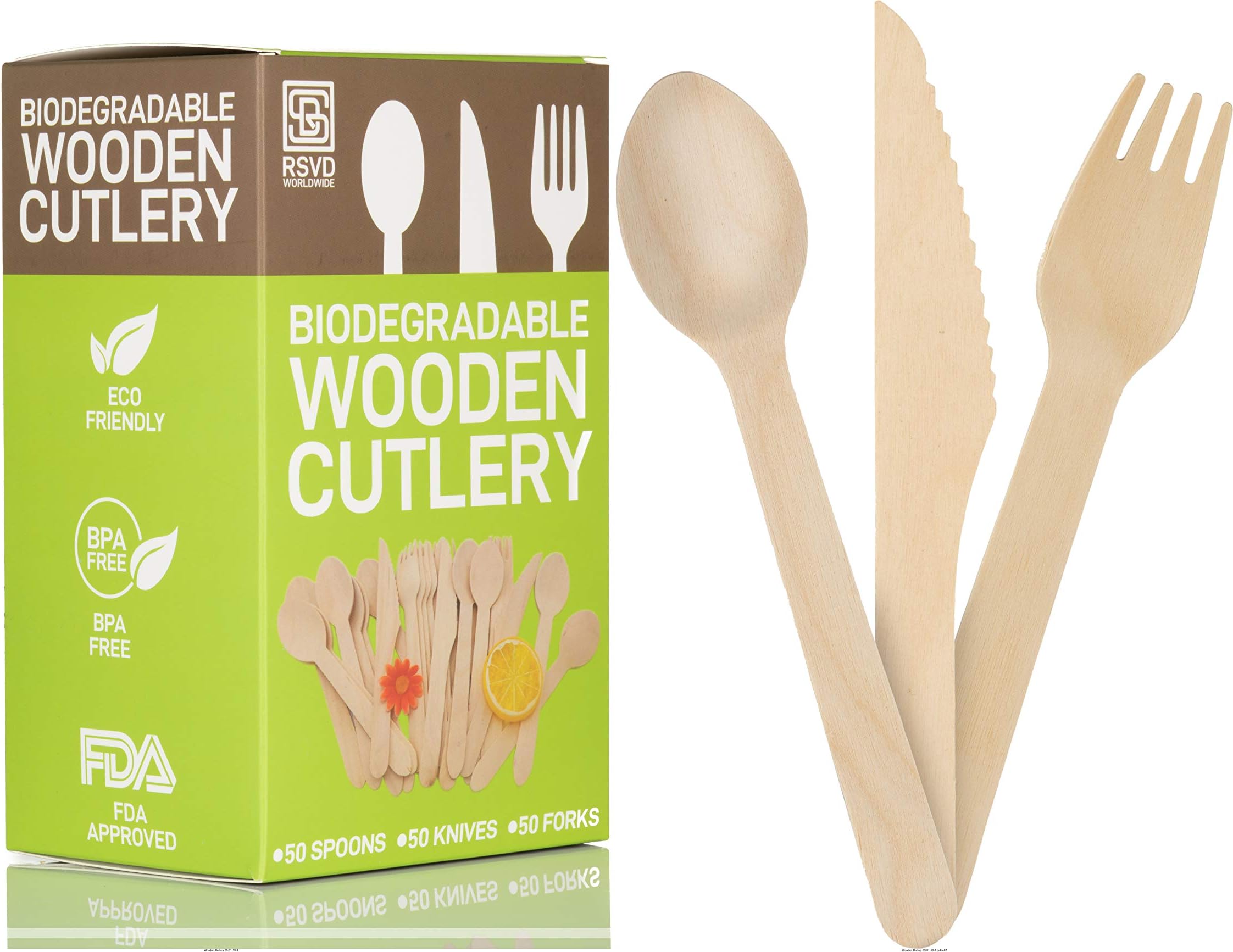 Biodegradable Disposable Wooden Cutlery set |100% Eco Friendly Compostable Silverware| Premium Recyclable Bamboo Dinnerware Utensils |6 Inch Environmentally Friendly Cutlery | 100% Natural|