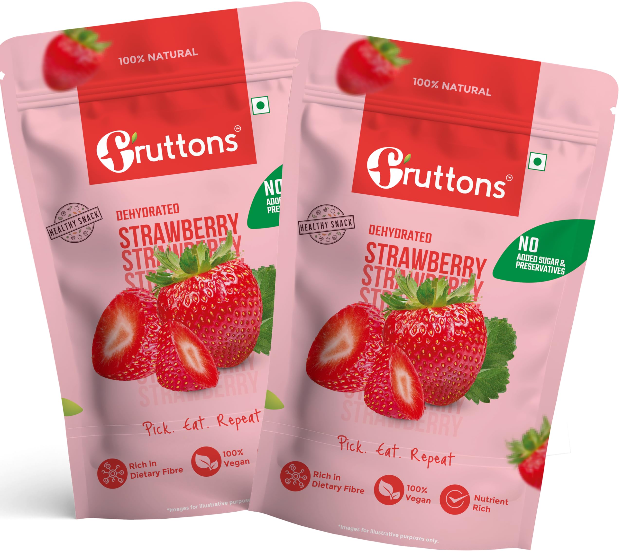 Fruttons Strawberry Dehydrated | Dried Strawberries | Natural Strawberry Fruit | Healthy Snack | No added Sugar | Perfect for Smoothies and shakes | Healthy Breakfast | Preservative Free | Keto Friendly | Diabetic Snack | Sodium free | Rich and High Source of Dietary Fibre | Mid Meal | Dehydrated Fruit (50g | Pack of 2)