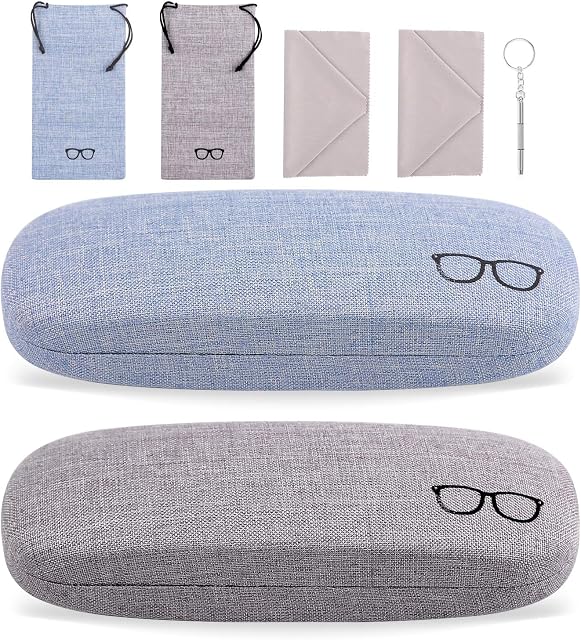 Vetoo 2 Pack Eyeglasses Case, Portable Hard Shell Linen Sunglasses Case for Glass Storage