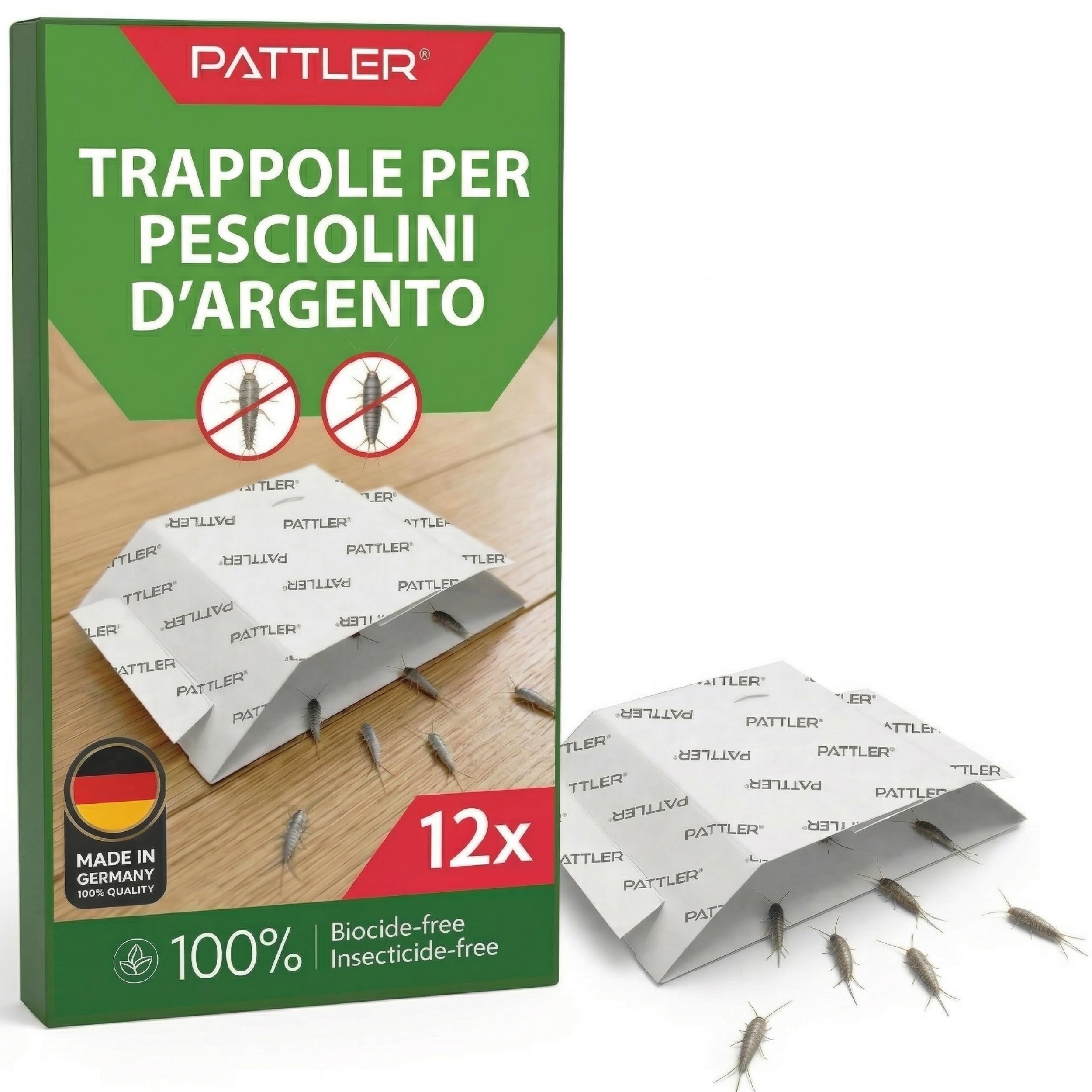 Pattler Trappola Pesciolini d'Argento con Finestre di Controllo – 12 Pezzi. Trappole Pesciolini Argento con Sistema Adesivo Senza Veleno per Eliminarli e Controllarli in Bagno, Cucina e Cantina.
