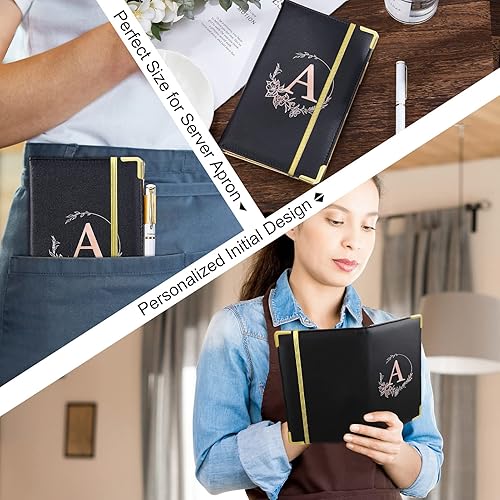 Miniatura 2 de Libros para camarera con alfabeto para camarera, libro negro con bolsillo con cremallera, libros de servicio de piel sintética, lindo libro de