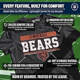 Team Fan Apparel NFL Adult Team Block Tagless T-Shirt - Cotton Blend - Charcoal - Perfect for Game Day - Comfort and Style (Chicago Bears - Charcoal, Large)