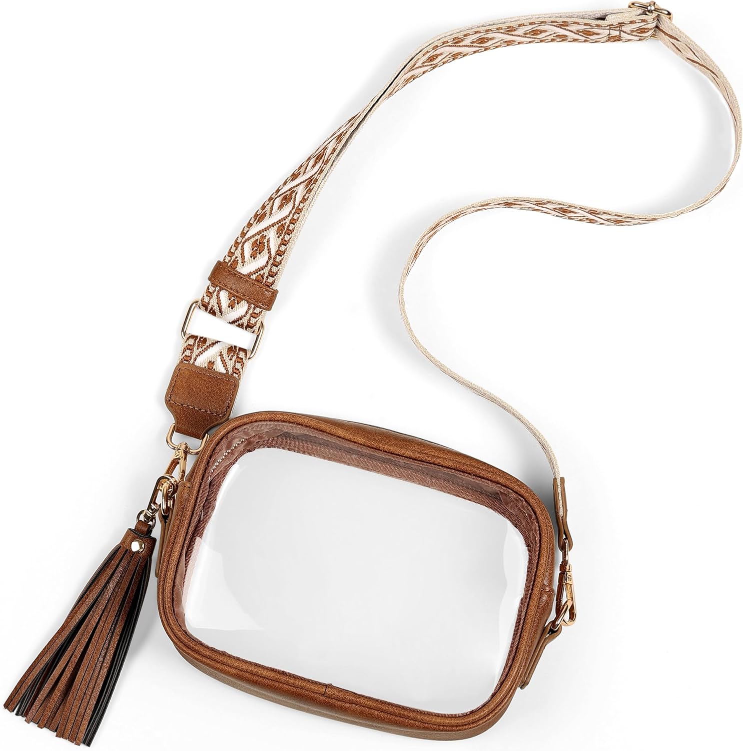 Yarnic Clear Bag Stadium Approved, PVC Transparent Crossbody Purse Small Transparent Crossbody Bag with Adjustable Shoulder Strap with Wide Strap for Concerts Sport Event Brown - Image 6