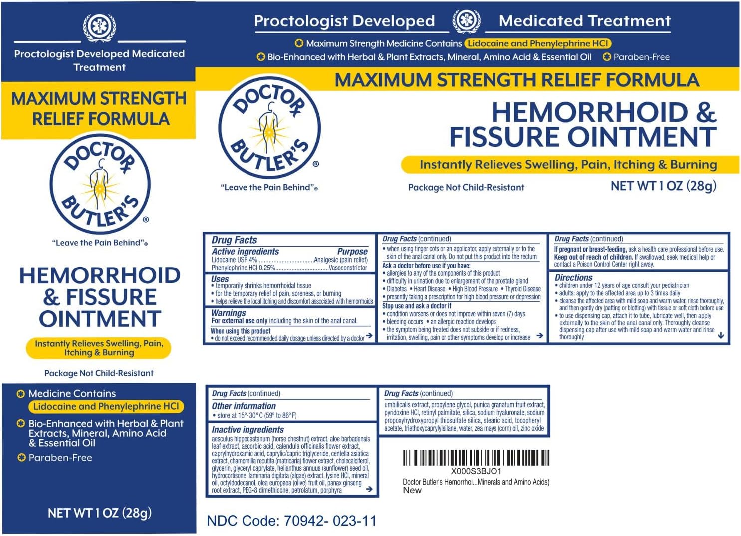 Doctor Butler’s Hemorrhoid & Fissure Ointment – Hemorrhoid Treatment with Phenylephrine HCI and Lidocaine for Fast Acting Relief of Pain, Swelling, Discomfort, and Itching in one Hemorrhoid Cream (1 oz.) : Health & Household