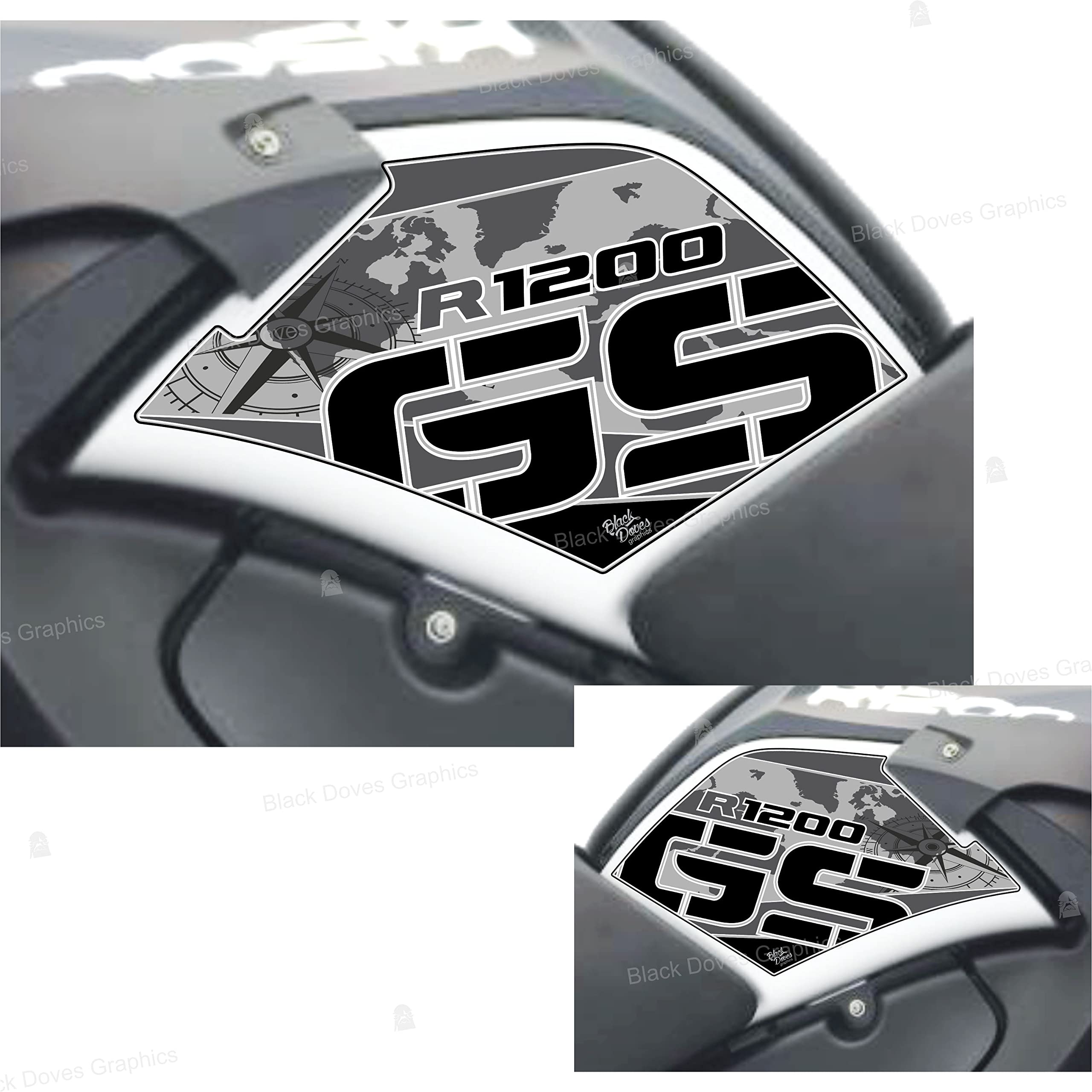 2 Autocollants 3D Réservoir Latérales Protection Moto 3D Gris Compatible R 1200 GS Adventure 2006-2013
