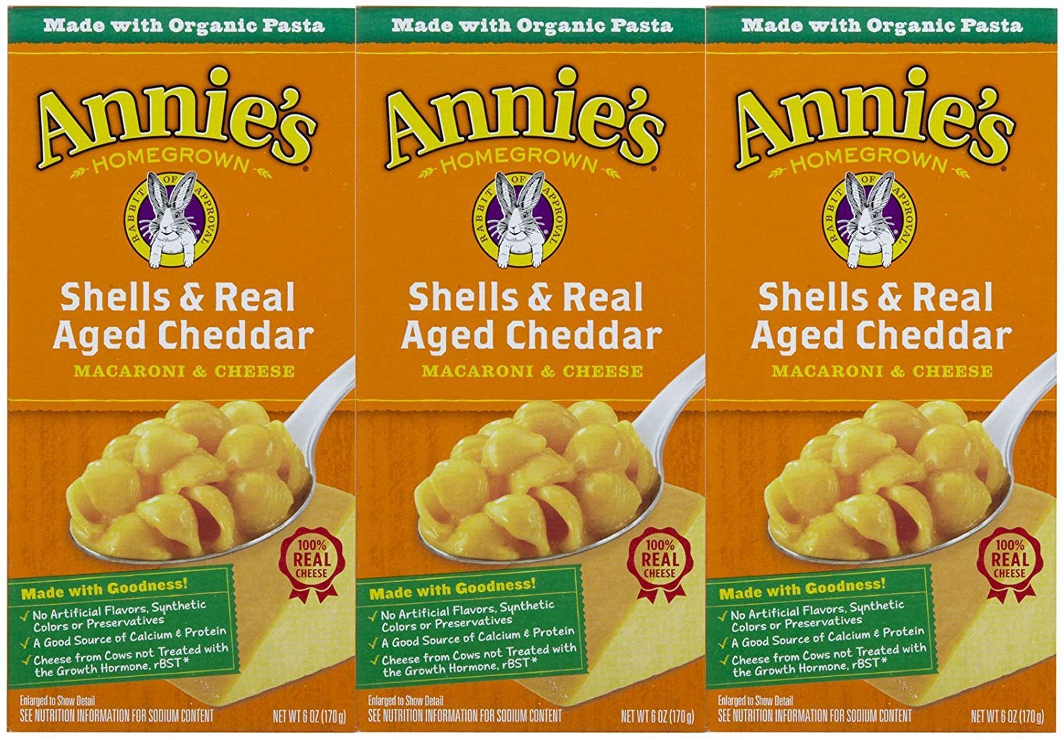 Annie's Homegrown Macaroni & Cheese Shells Real Aged Cheddar 6 oz 3 Pack