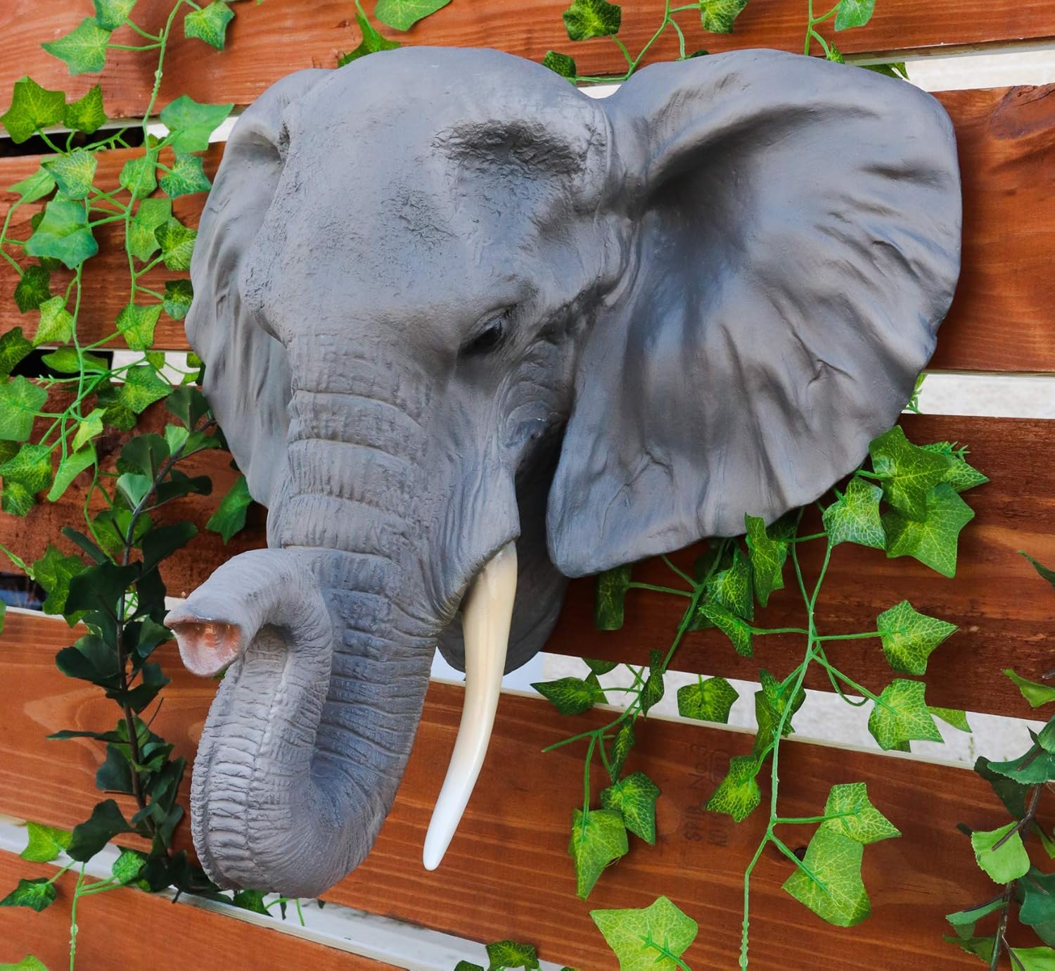 Ebros Large 19"Wide Majestic Safari Pachyderm Male Tusked Elephant Hanging Wall Head Decor Sculpture Plaque Auspicious Symbol Of Nobility Strength And Prosperity Wildlife Elephants For Nature Lovers