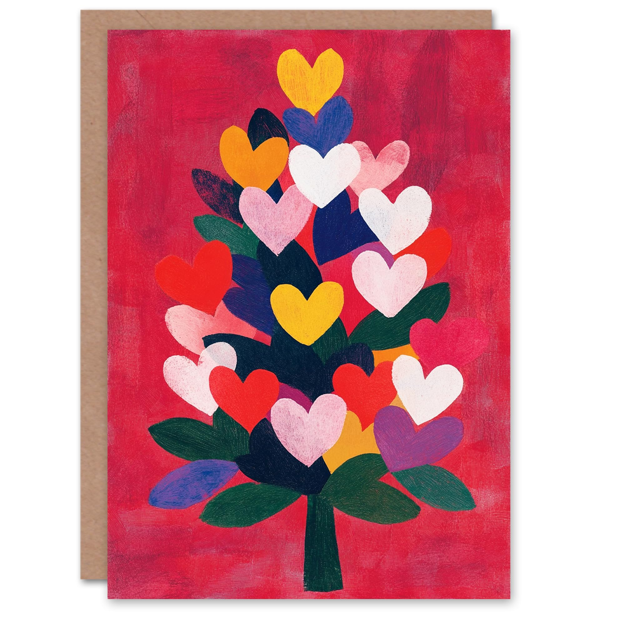 Wee Blue Coo Greeting Card Tree Of Colourful Love Hearts Painting Blank For Him Or Her Art Xmas Christmas Card