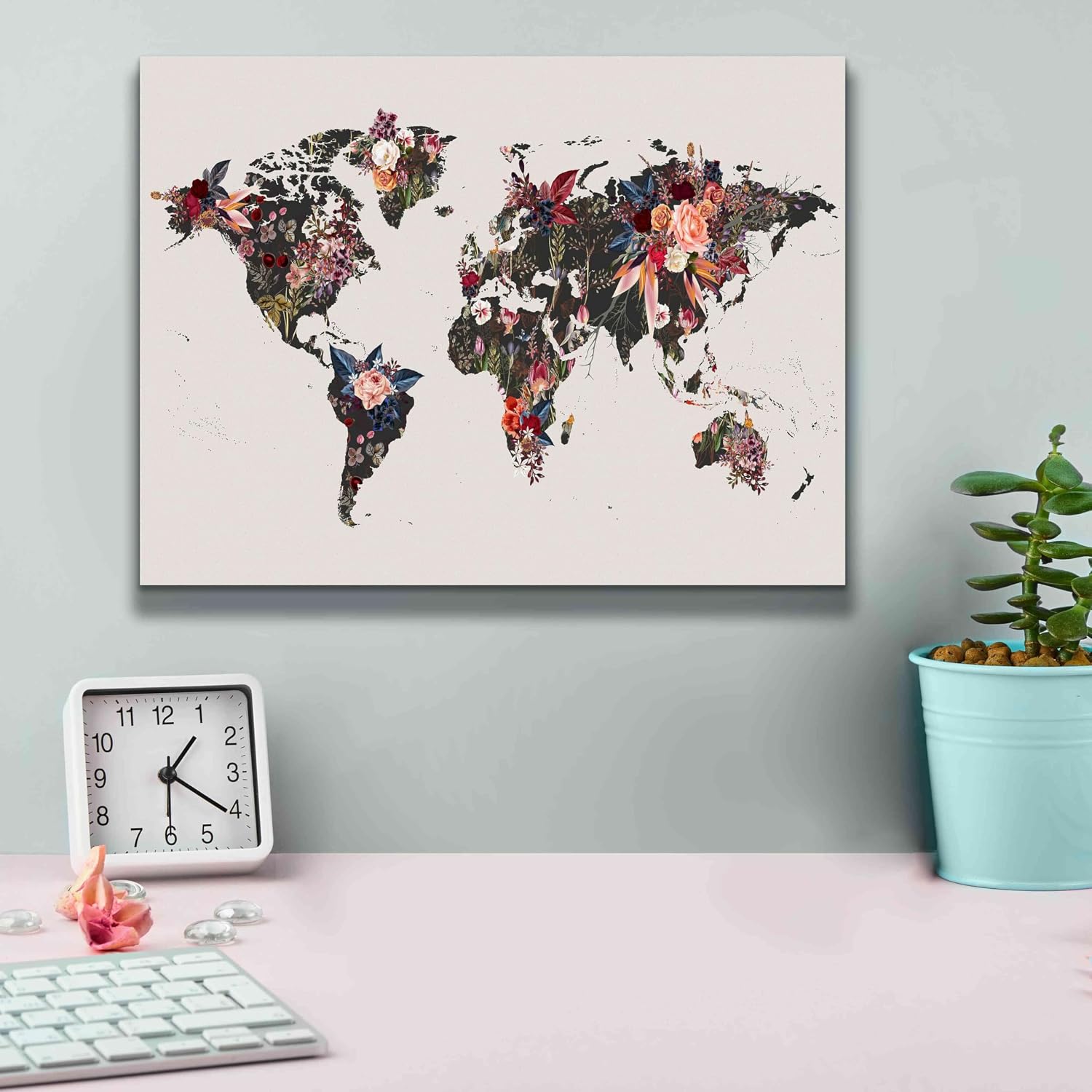 Epic Graffiti 'Worldmap Flowers' by Design Fabrikken, Giclee Canvas Wall Art, 16"x12"