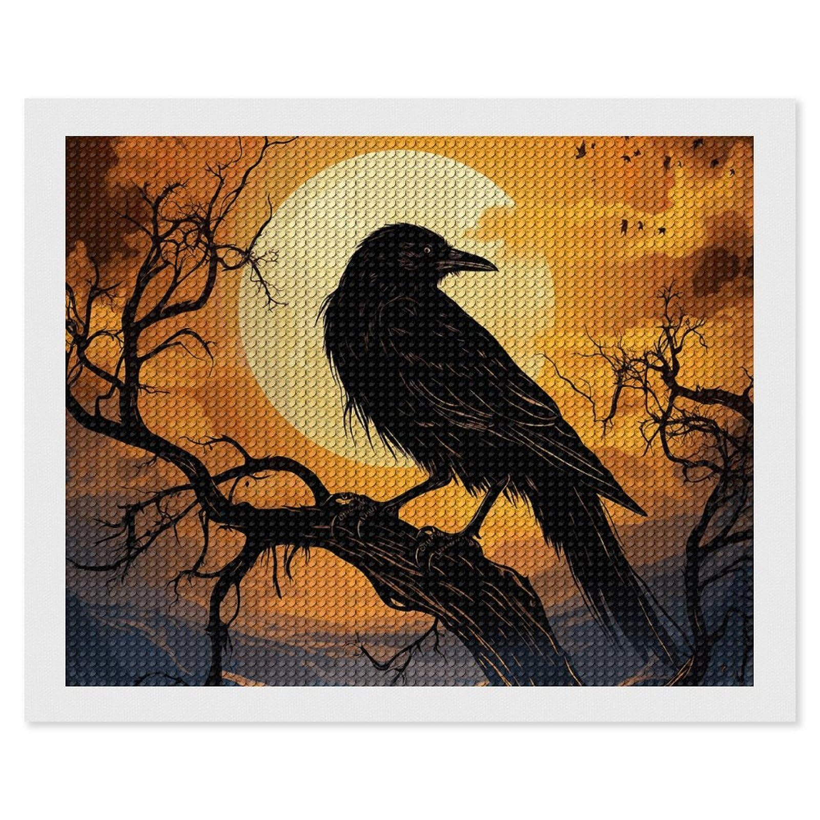 NONHAI Diamond Painting Kits for Adults - DIY Diamond Art Kits for Beginners - Full 5D Paint Drill Diamond Dots Paintings- Crow Diamonds Pictures Gem Art and Craft Wall Decor 16"x20"