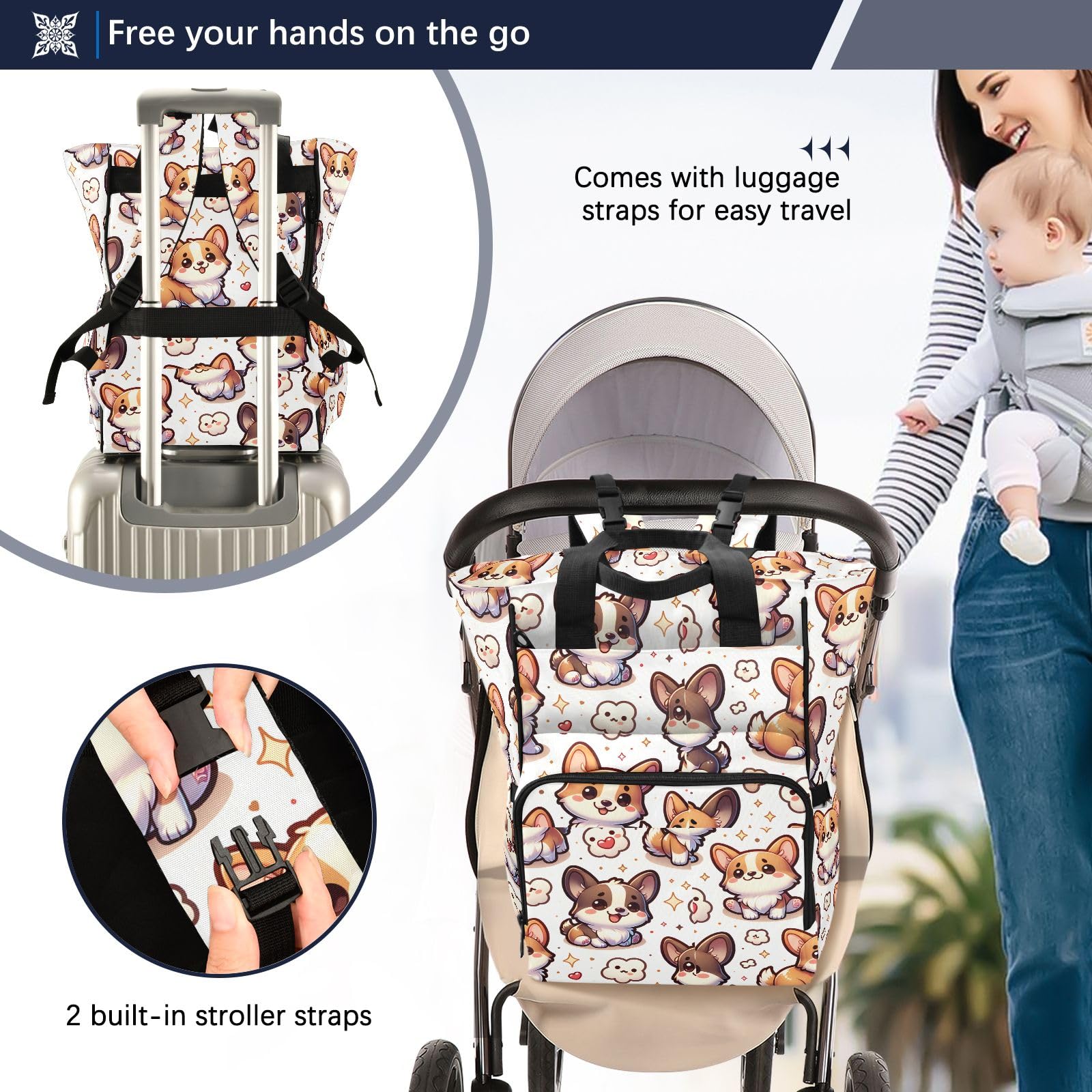 Mnsruu Borsa per pannolini per cani zaino grande borsa impermeabile da viaggio borse per pannolini per mamme e papà