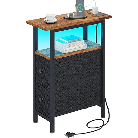 End Table with Charging Station: Perfect Nightstand for Small Spaces