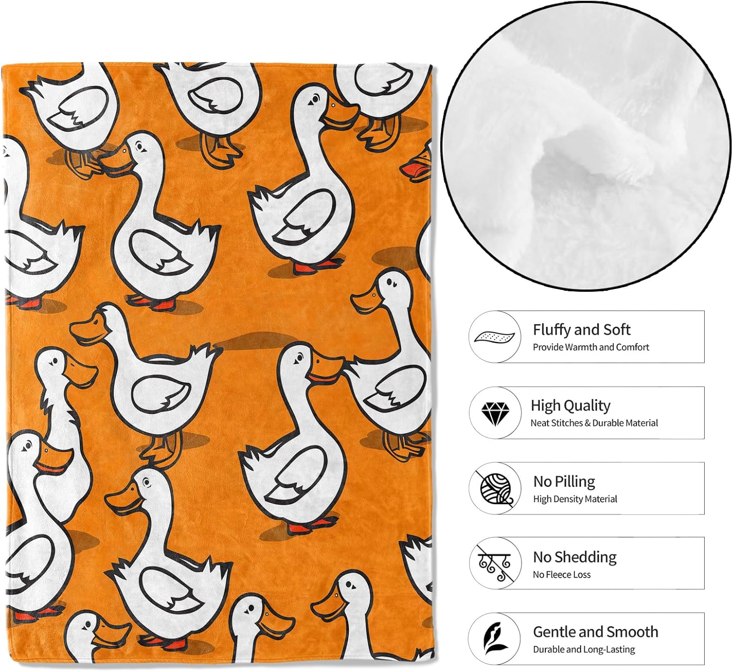 Playful Duck Throw Blanket,50x60in,Soft,Lightweight Flannel,Cute Fun and Cheerful Animal Bright Orange Blankets - Gifts for Kids Adult,for Couch Office Travel,Home Living Room Decor