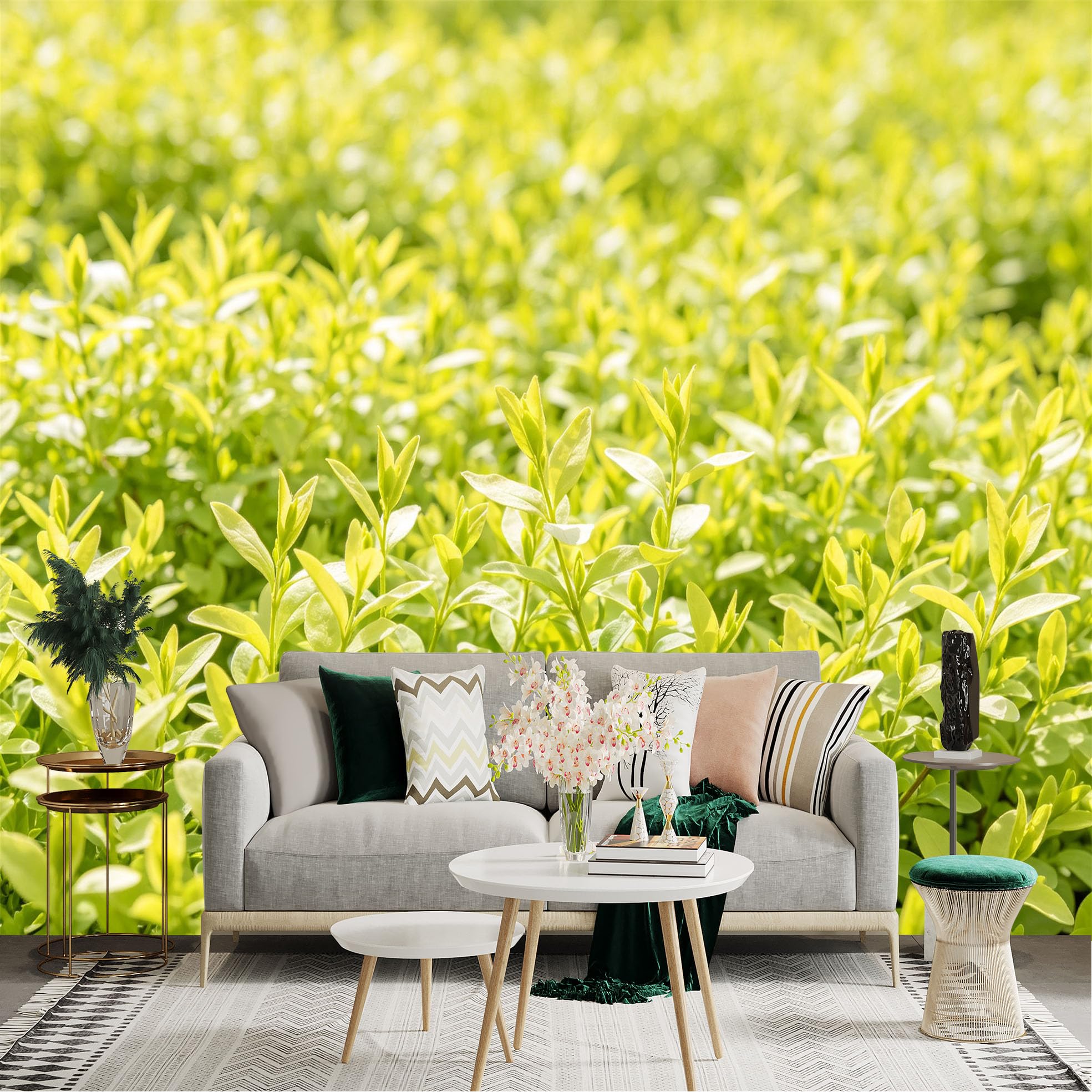 Lnzczhyre Dbh260521777 Custom Size Wall Sticker Mural， Bright Green Leaves， Fresh Spring Foliage， Natural Plant Texture， Sunlit Nature Background， For Wall Decoration， Peelandstick Wall Decals.