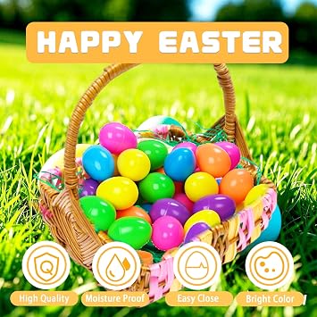 Easter Plastic Eggs Fillable Egg Decor-Hanging Eggs for Trees Large Colorful Plastic Eggshell Bulk with Hinge for Easter egg Hunt Filling Treats Easter Basket Stuffers Party Favor (Multicolour)