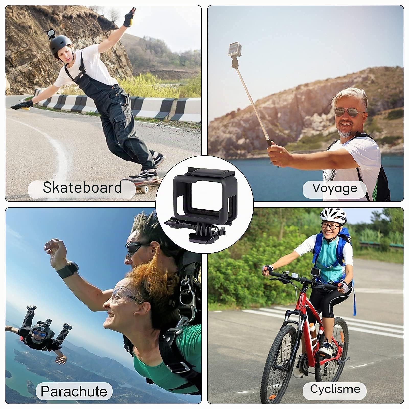 Cadre Boîtier Protection Compatible avec GoPro Hero7/(2018)/6/5 Coque Bordure avec Prise et vis Mobiles Amovibles Noir