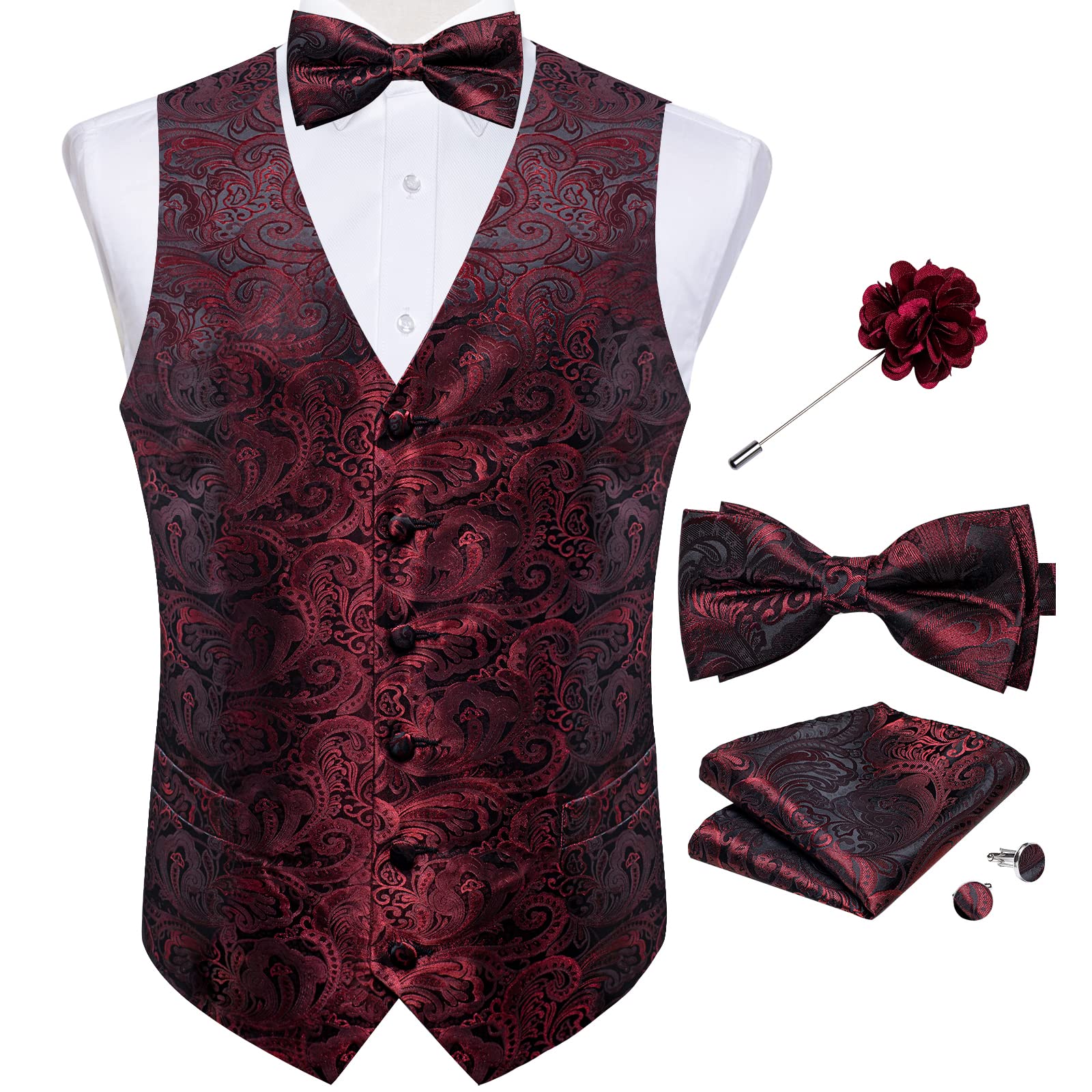 DiBanGu Mens Paisley Suit Vest Bowtie Formal/Casual Dress Waistcoat