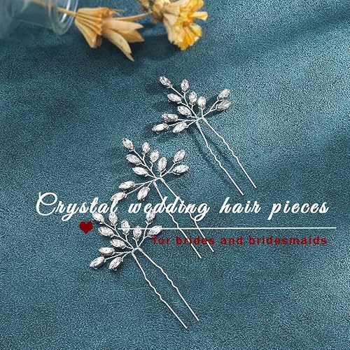 Miniatura 8 de Heread Juego de horquillas de boda de cristal plateado para novias, piezas de pelo de perlas para mujeres y damas de honor