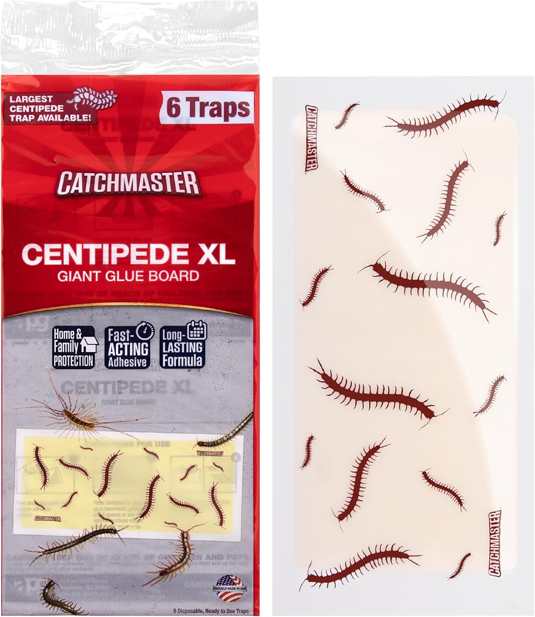 Catchmaster Centipede XL Tablas de pegamento gigantes, paquete de 6, atrapador de insectos adhesivo, trampas para grillos, cucarachas, escorpiones y arañas para el hogar, asesino de ciempiés, trampas de pegamento para insectos para casa y garaje, control de plagas para el hogar