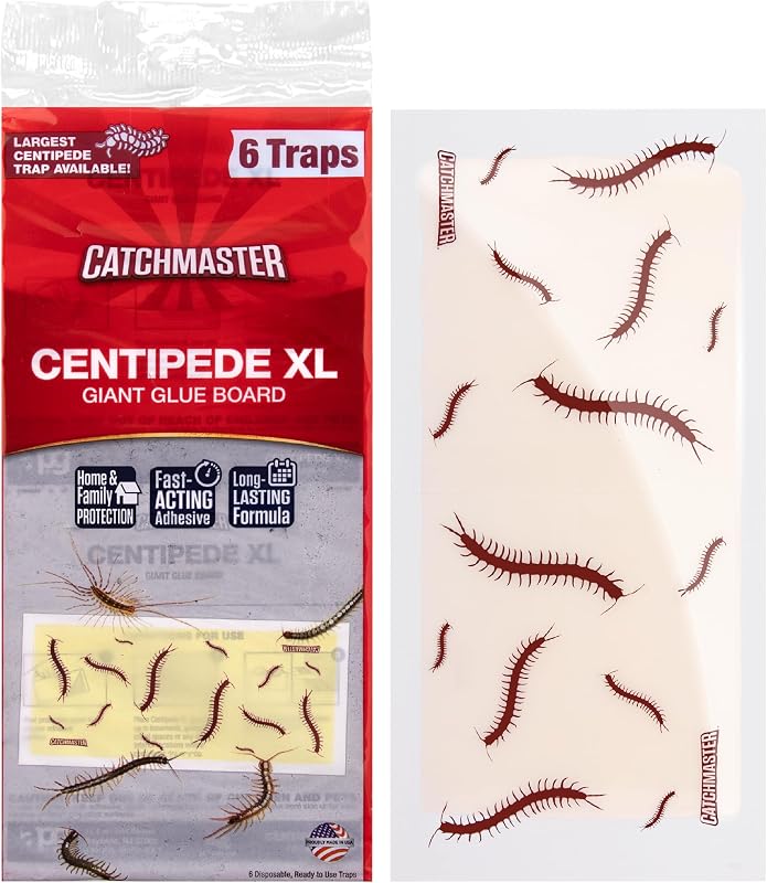 Catchmaster Centipede XL Tablas de pegamento gigantes, paquete de 6, atrapador de insectos adhesivo, trampas para grillos, cucarachas, escorpiones y arañas para el hogar, asesino de ciempiés, trampas de pegamento para insectos para casa y garaje, control de plagas para el hogar