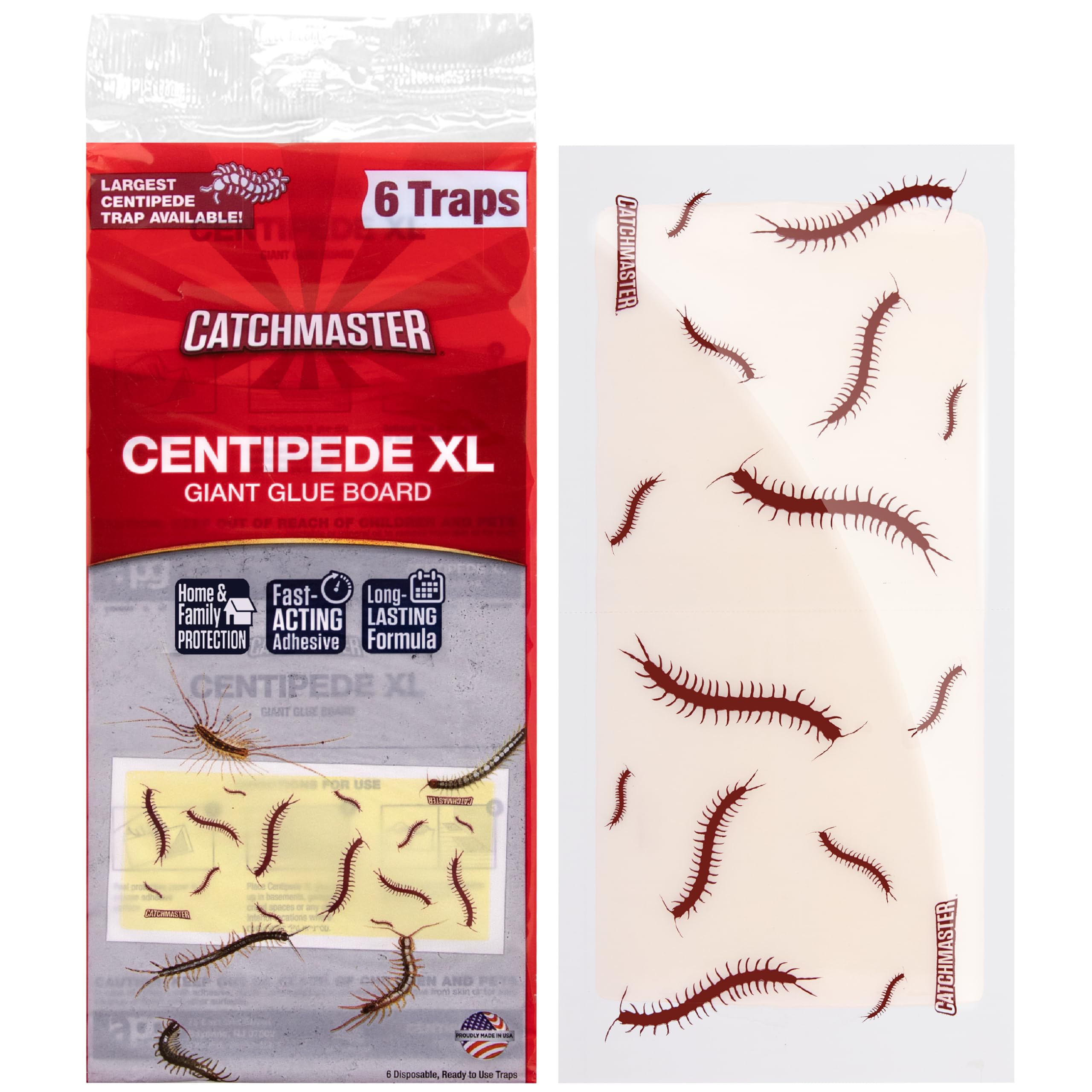 Catchmaster Centipede XL Giant Glue Boards 6-PK, Adhesive Bug Catcher, Cricket, Roach, Scorpion & Spider Traps for Home, Centipede Killer, Insect Glue Traps for House & Garage, Pest Control for Home