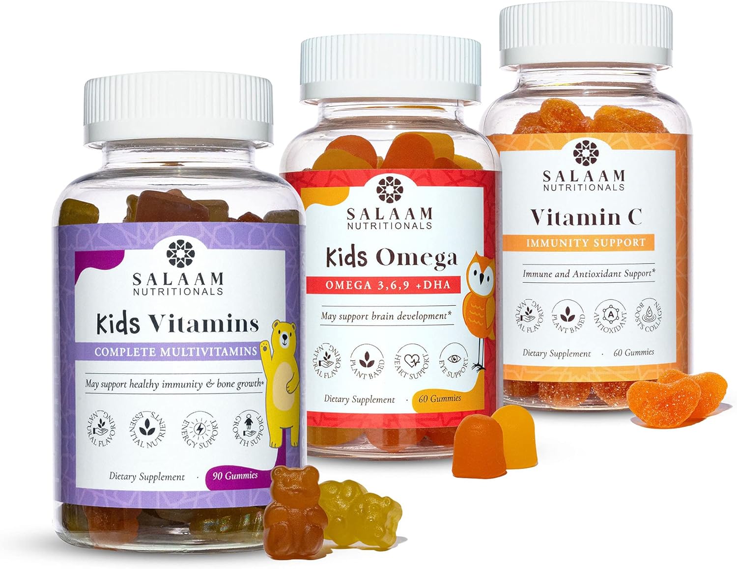 Salaam Nutritionals - Vitamin Pack, Omega 3 + Dha for Kids, Multivitamins for Kids, Vitamin C, Vitamin Gummies Bundle, 3 Packs