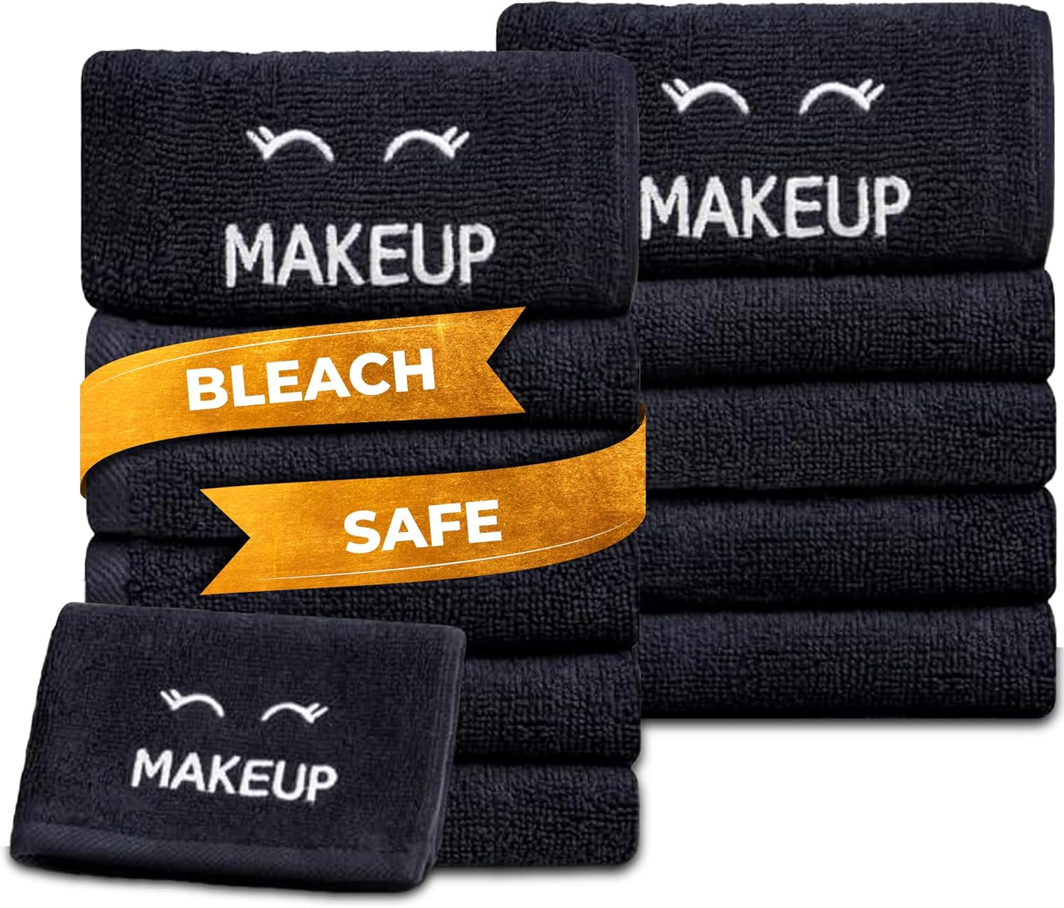 White Classic 12 Luxury White Washcloths 13 x 13 and 12 Bleach Safe Black Makeup Towels for Face Cleansing 13 x 13 | Cotton, Highly Absorbent and Quick Dry for Hotels, Spa and Bathroom