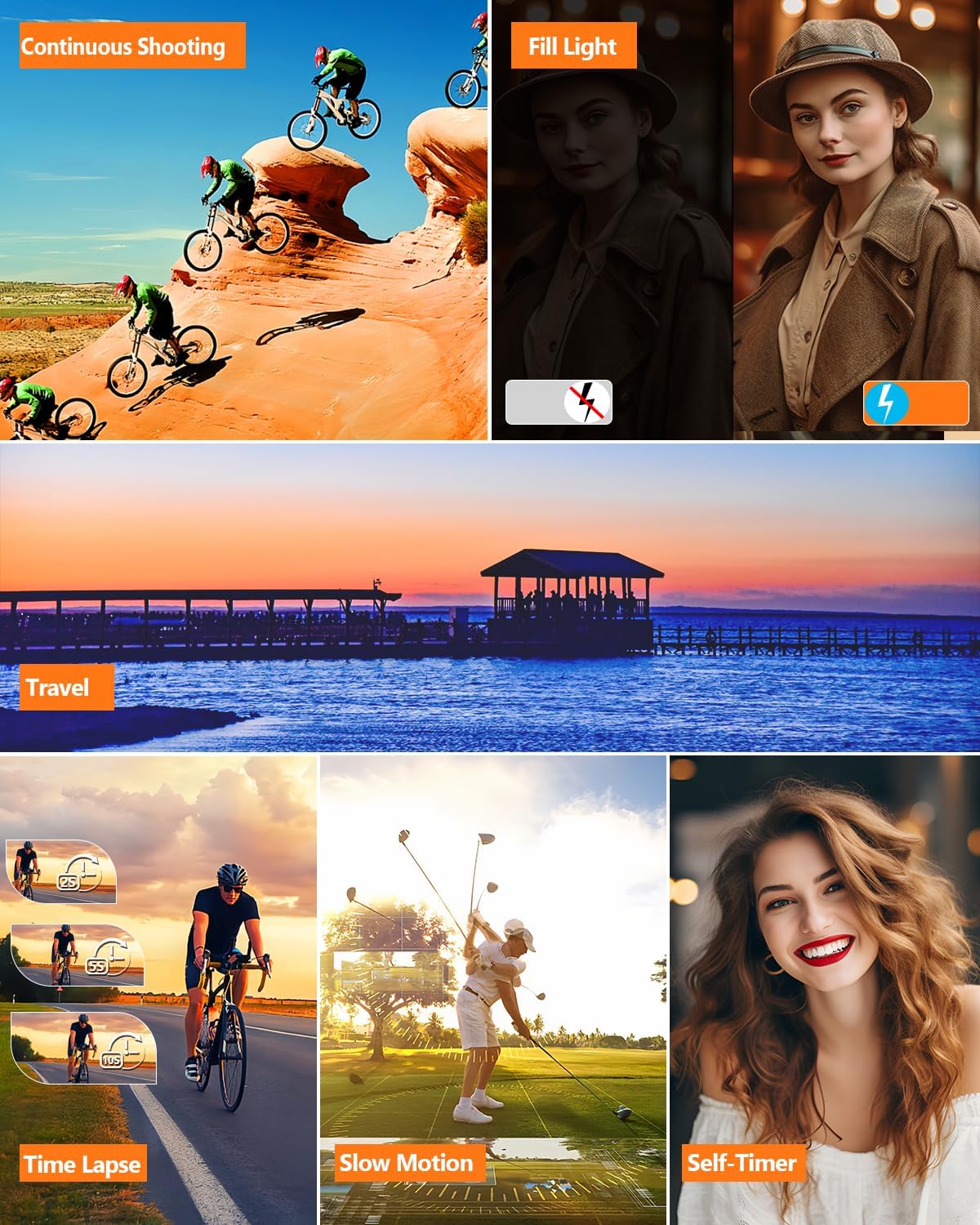 5K Digital Camera for Photography, 64MP WiFi Vlogging Camera for YouTube with Front and Rear Lens, Flash, Travel Camera with 4'' Touch Screen, Lens Hood, 32GB Card, 2 Batteries - Image 7