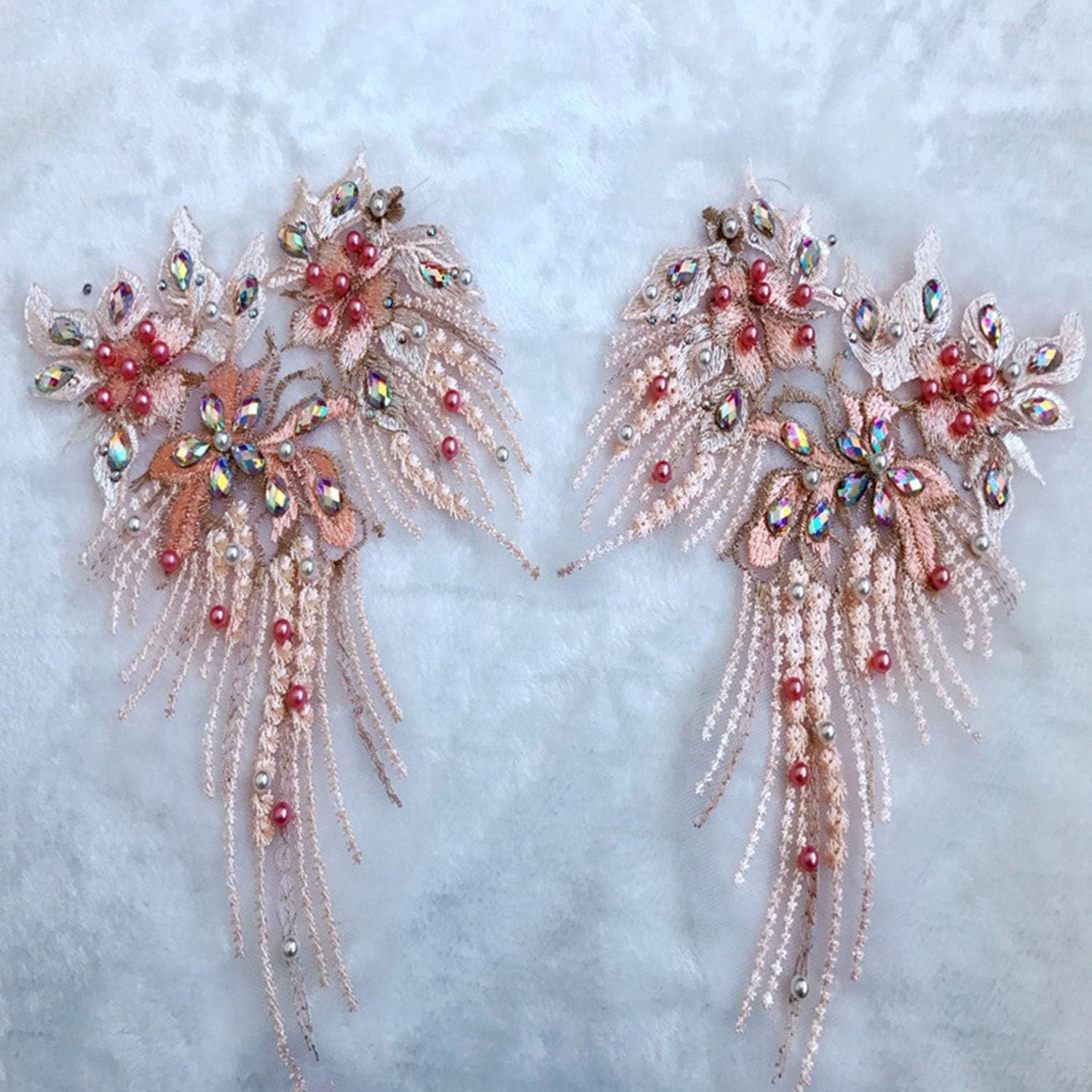 Mirror Pair Beaded Floral Applique Colorful Rhinestone Motif Embroidery Shoulder Jewelry Patch for Party Costumes Dance Dress(Colorful) - Image 3