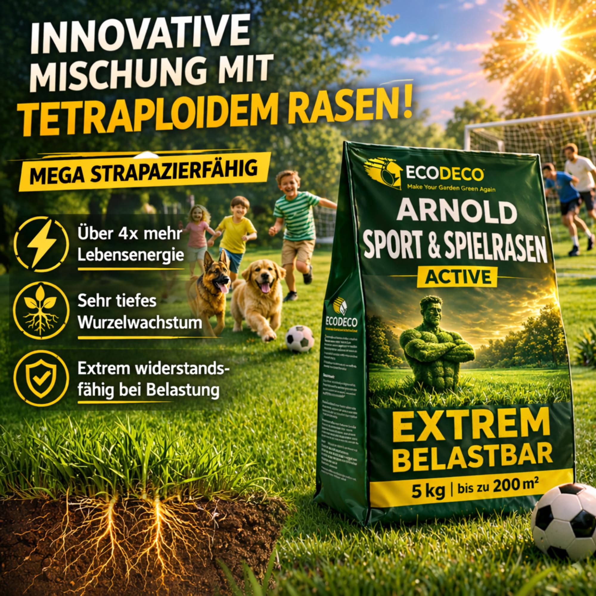 Semi Prato Crescita Rapida per Sport e Giochi - Sementi Prato Robuste e Resistenti alla Siccità - Ideale per Risemina Primaverile - 5 kg per 200 m²