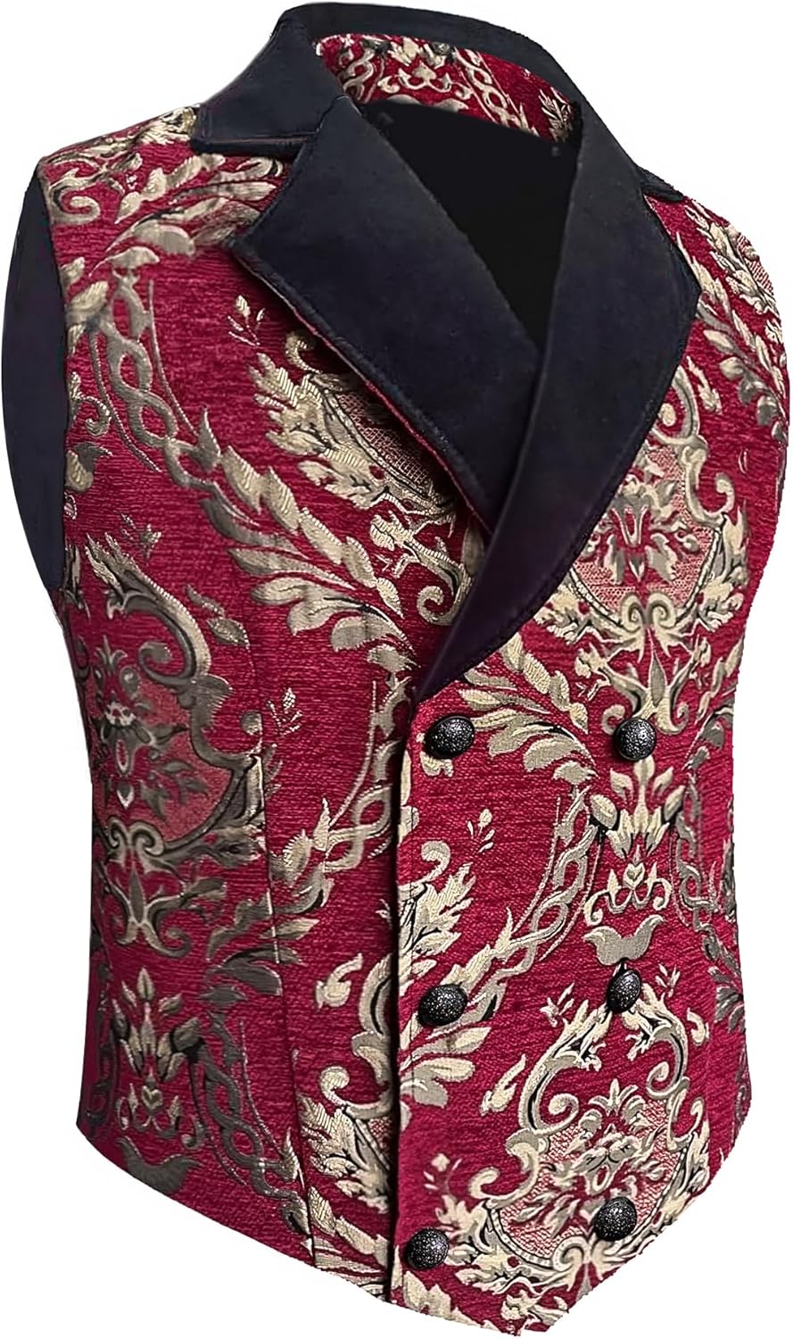 Mens Victorian Steampunk Vest Gothic Double Breasted Corset Waistcoat Masquerade brocade Jacquard Goth Costume