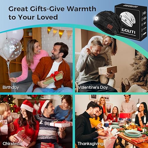 Miniatura 2 de EGOUTI Bluetooth Beanie with Light for Men, Beanie with Light LED, Headlamp Cap Wireless Headphones Gifts for Men Dad Teen