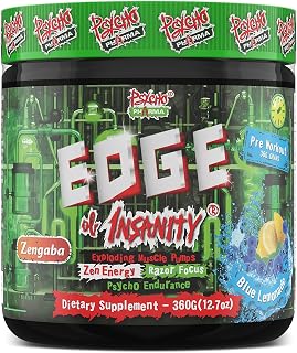 Psycho Pharma New Perfect Powders with Zengaba Energy Feel Good Focus #1 Strongest PWO Edge of Insanity - Most Intense Workout Powder for Focus, Strength & Energy